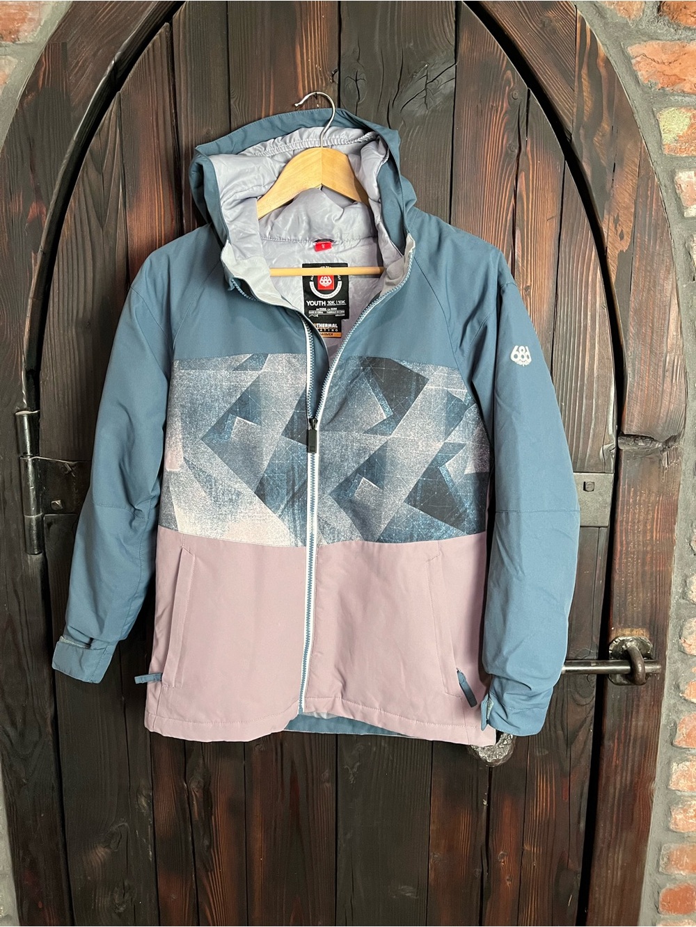 686 Youth Hooded Rain Jacket in Slate Blue & Mauve